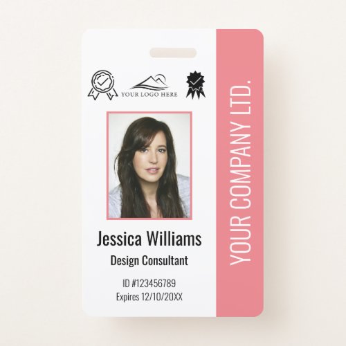 Custom Employee Photo Certification Pink ID Badge