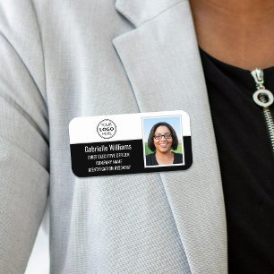 Custom Employee Photo Company Logo Black Magnetic Name Tag