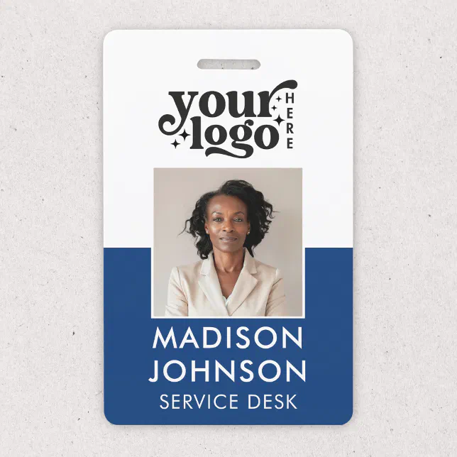 Custom Employee Photo Company Logo Blue Name ID Badge | Zazzle