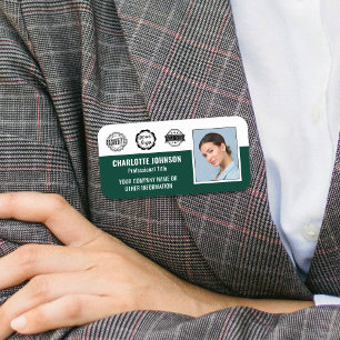 Custom Employee Photo Company Logo Dark Green Name Tag