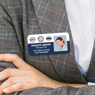 Custom Employee Photo Company Logo Magnet Navy Name Tag