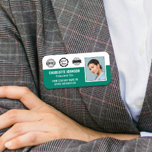 Custom Employee Photo Company Logo Magnetic Green Name Tag