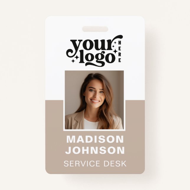 Custom Employee Photo Company Logo Modern QR Badge (Front)