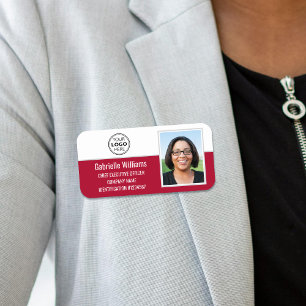 Custom Employee Photo Company Logo Red Magnetic Name Tag