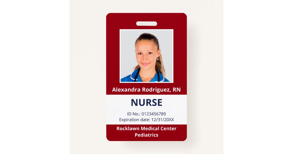 Custom Employee Photo Dark Red Medical ID Badge | Zazzle.com