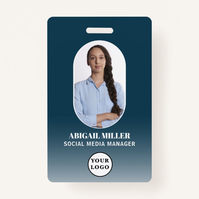 Custom Employee Photo Gradient Arch Blue Badge (Front)