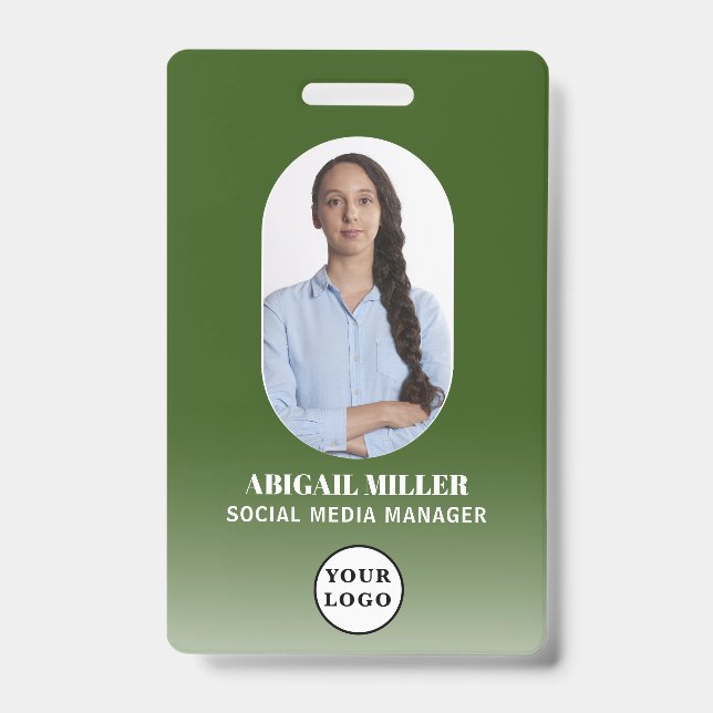 Custom Employee Photo Gradient Arch Green Badge (Front)