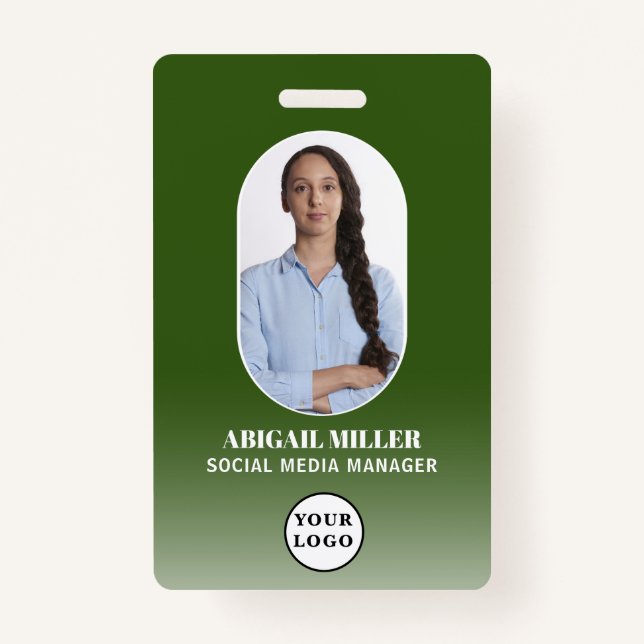 Custom Employee Photo Gradient Arch Green Badge (Front)