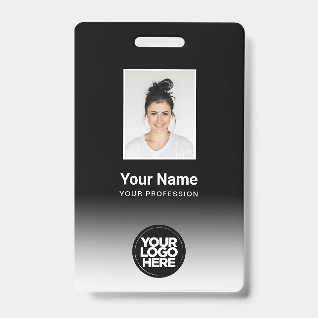 Custom Employee Photo Gradient Black White Badge (Front)