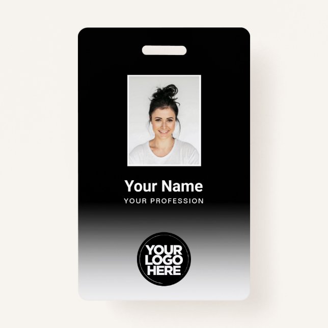 Custom Employee Photo Gradient Black White Badge (Front)