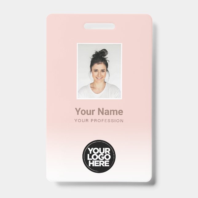 Custom Employee Photo Gradient Cute Blush Pink Badge (Front)