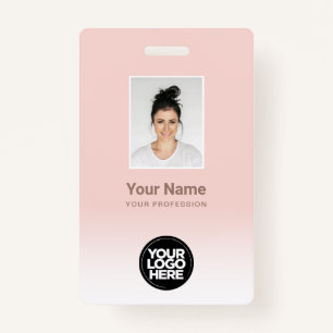 Custom Employee Photo Gradient Cute Blush Pink Badge