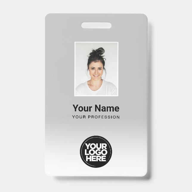Custom Employee Photo Gradient Light Gray Badge (Front)