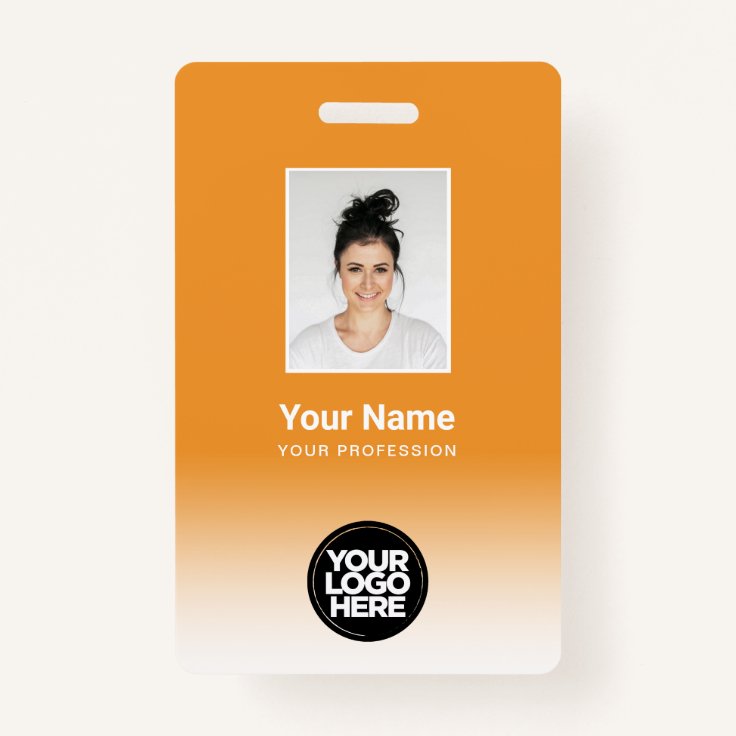 Custom Employee Photo Gradient Orange Badge Zazzle