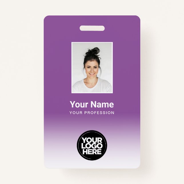 Custom Employee Photo Gradient Purple Badge (Front)