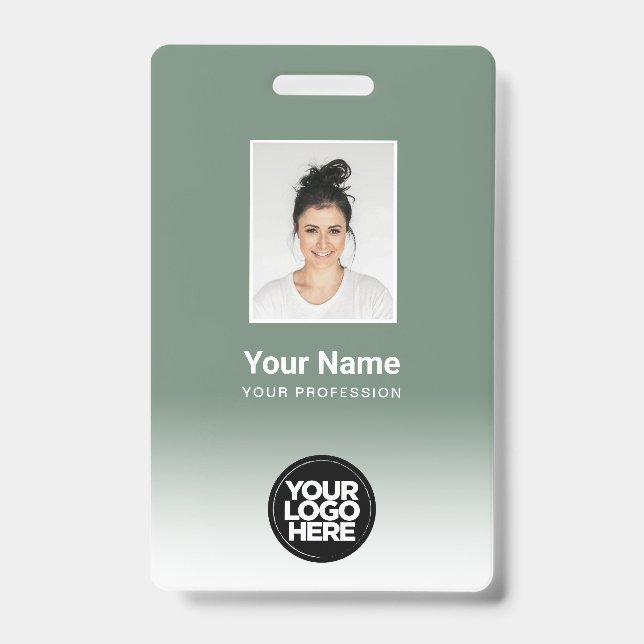 Custom Employee Photo Gradient Sage Green Badge (Front)