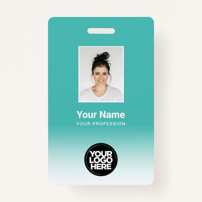 Custom Employee Photo Gradient Turquoise Badge (Front)
