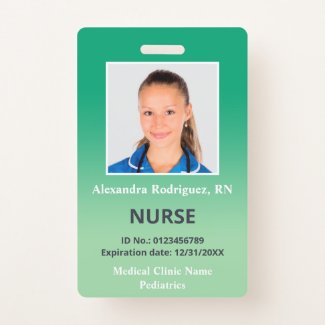 Custom Employee Photo Green Gradient Medical ID Badge