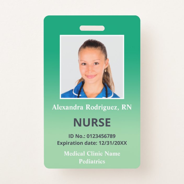 Custom Employee Photo Green Gradient Medical ID Badge | Zazzle.com