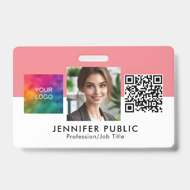 Custom Employee Photo Here Business Logo QR Code Badge (Front)