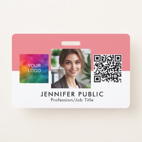 Custom Employee Photo Here Business Logo QR Code Badge