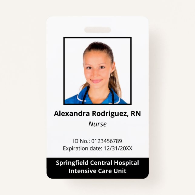 Custom Employee Photo Hospital ID Badge (Front)