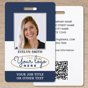 Custom Employee Photo ID Badge Branded Navy