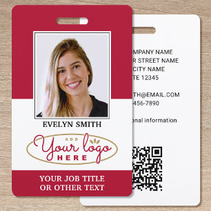 Custom Employee Photo ID Badge Branded Red