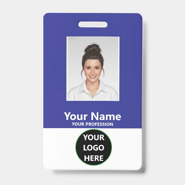 Custom Employee Photo ID Badge with Barcode, Logo  (Front)