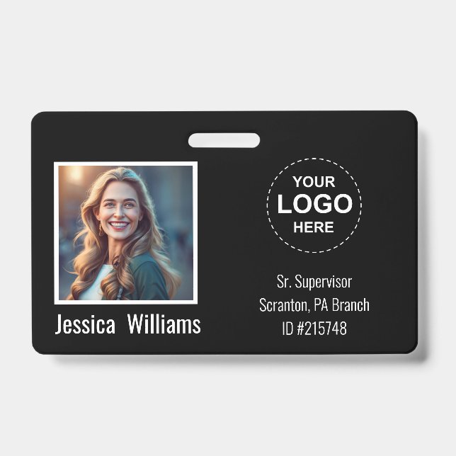 Custom Employee Photo ID Badge with Logo & Barcode (Front)