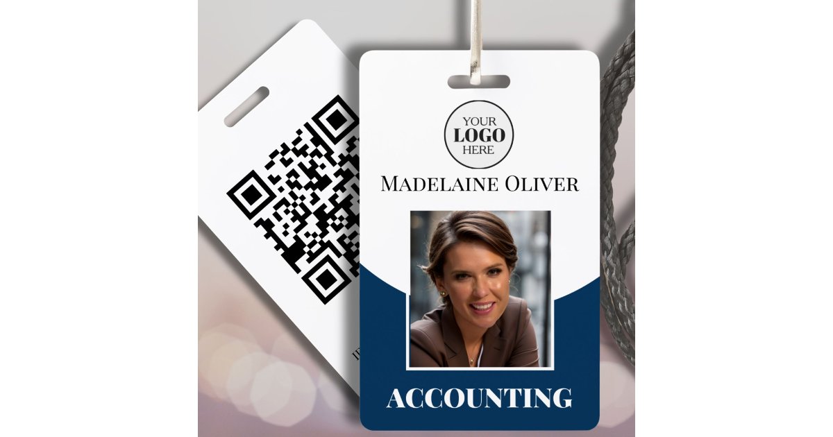 Custom Employee Photo ID Badge with Logo & QR Code | Zazzle