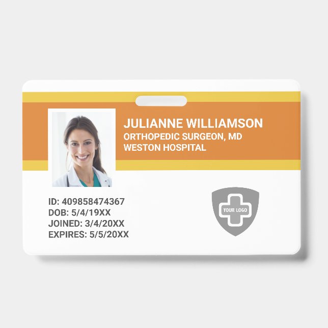Custom Employee Photo ID, Barcode & Logo Company Badge (Front)