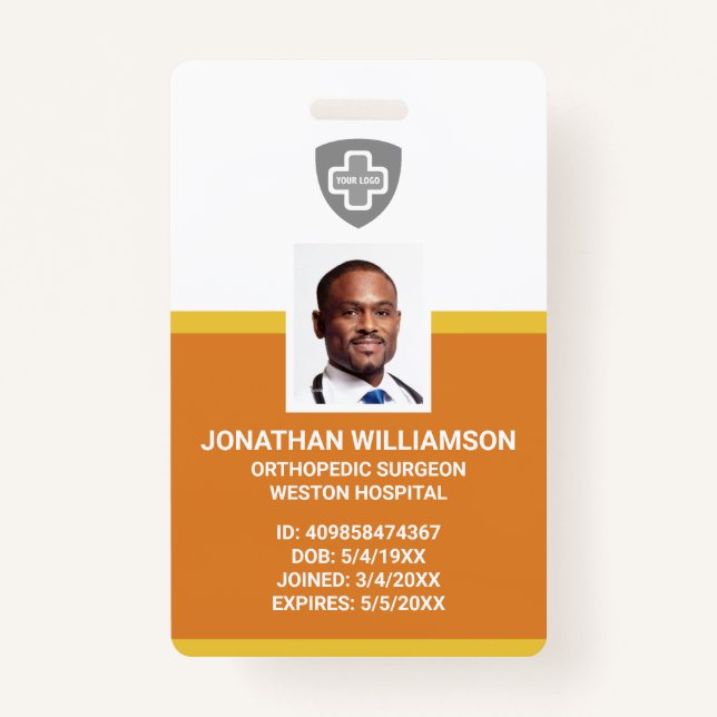 Custom Employee Photo ID, Barcode & Logo Company Badge (Front)