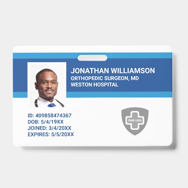 Custom Employee Photo ID, Barcode & Logo Company Badge (Front)