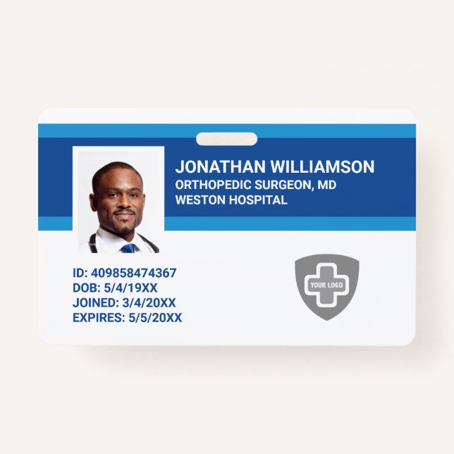Custom Employee Photo ID, Barcode & Logo Company Badge (Front)
