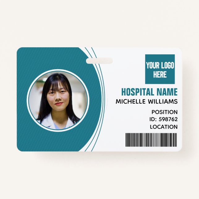 Custom employee photo ID barcode logo name Badge (Front)