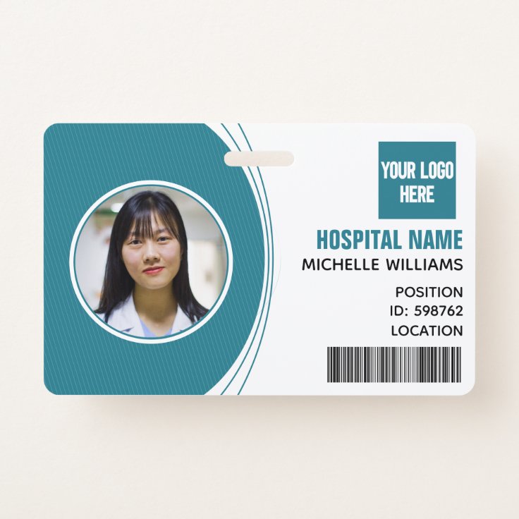 Custom employee photo ID barcode logo name Badge | Zazzle