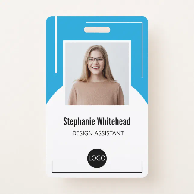 Custom Employee Photo ID Logo Aqua Blue Badge | Zazzle