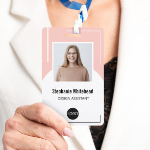 Custom Employee Photo ID Logo Blush Pink Badge