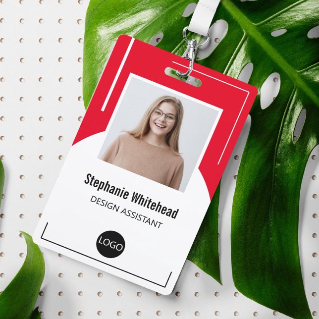 Custom Employee Photo ID Logo Red Badge (Simple ID Badge that allows for a picture, name, title and logo of business. Keeping it simple.)