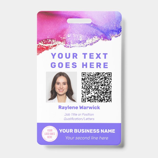 Custom Employee Photo ID QR Code Badge (Front)
