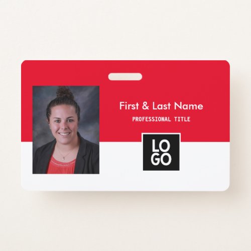 Custom Employee Photo ID Red Minimal Simple ID Badge