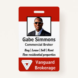 Custom Employee Photo ID - Red, Vertical Badge