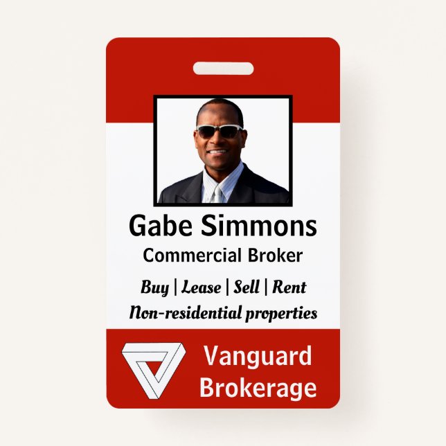 Custom Employee Photo ID - Red, Vertical Badge (Front)