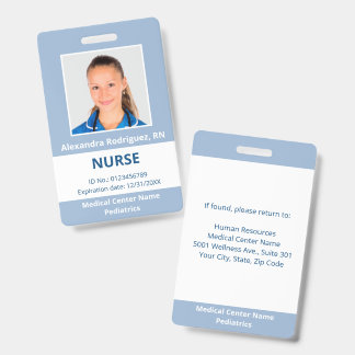 Custom Employee Photo Light Blue White Medical ID Badge