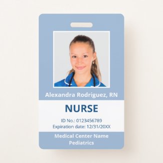 Custom Employee Photo Light Blue White Medical ID Badge