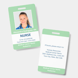 Custom Employee Photo Light Green White Medical ID Badge