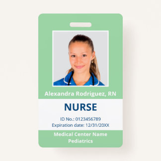 Custom Employee Photo Light Green White Medical ID Badge
