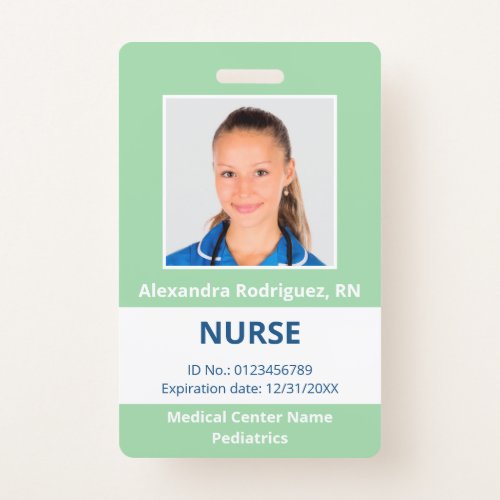 Custom Employee Photo Light Green White Medical ID Badge