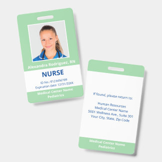 Custom Employee Photo Light Green White Medical ID Badge